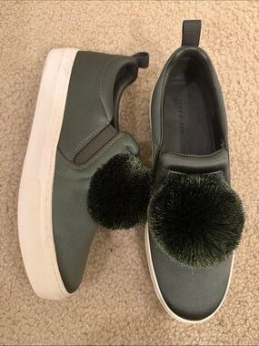 Tory Burch Olive Green Pom-Pom Slip-On Sneakers with White Sole NWOT